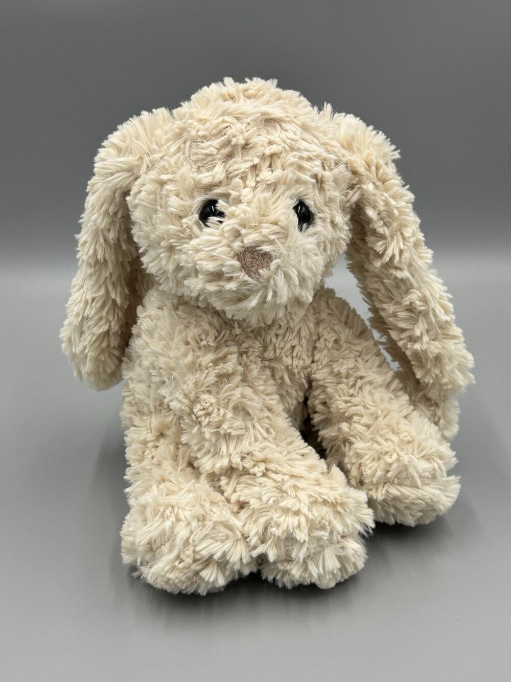 Walmart Cream Colored Bunny Rabbit Plush Curly Fur Sitting Stuffed Animal 10”